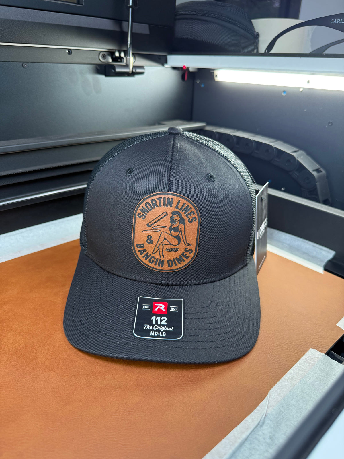 Lines and Dimes Black Rawhide Leather Patch Hat