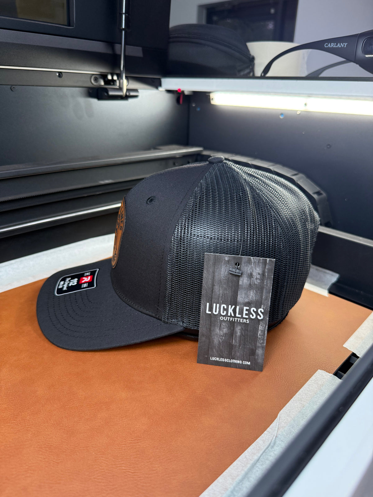 Lines and Dimes Black Rawhide Leather Patch Hat