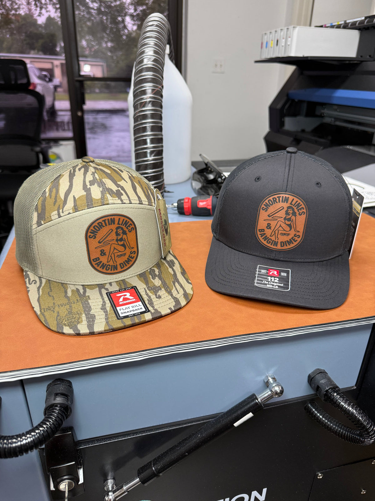 Lines and Dimes Black Rawhide Leather Patch Hat