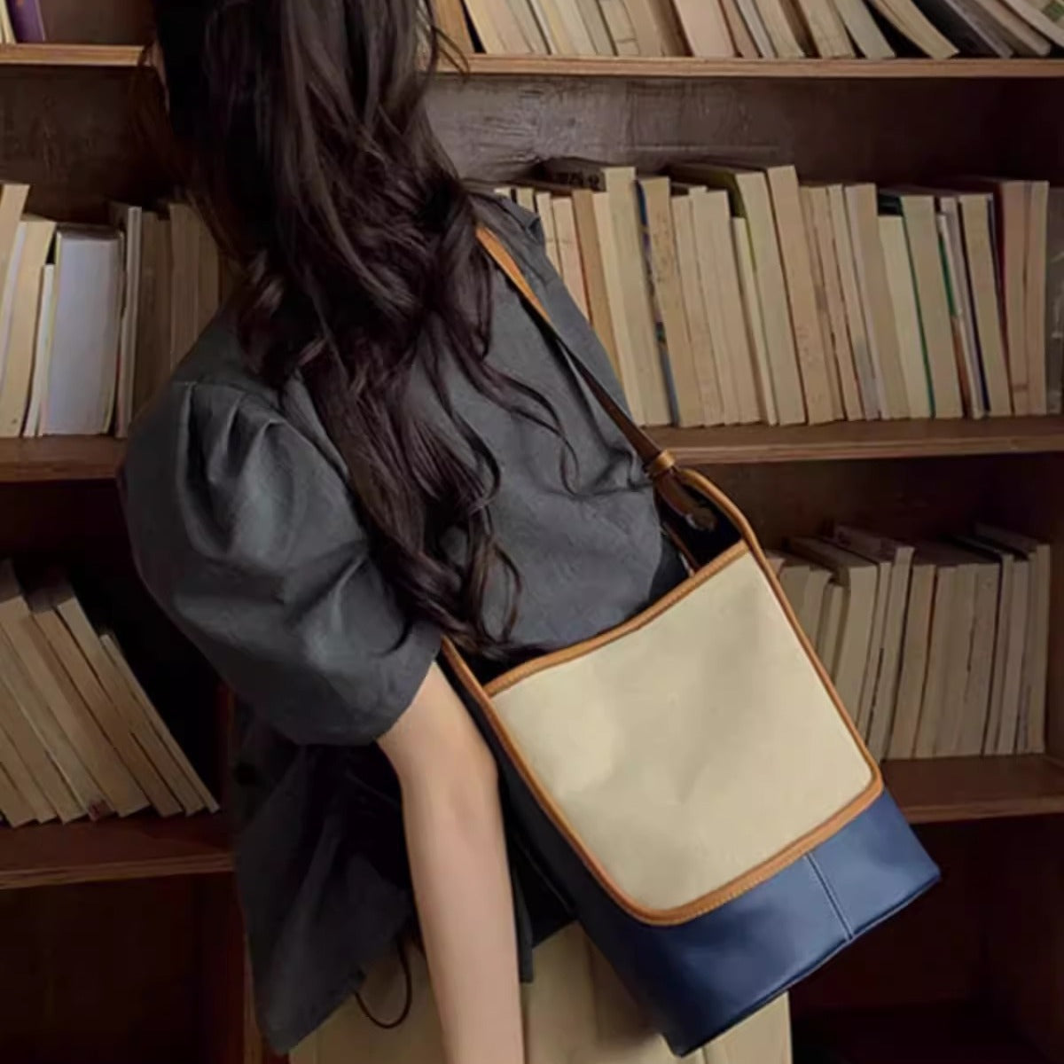 Stylish Denim Blue Canvas Bucket Bag - Women's Summer Designer Small Crossbody Shoulder Commuter Bag