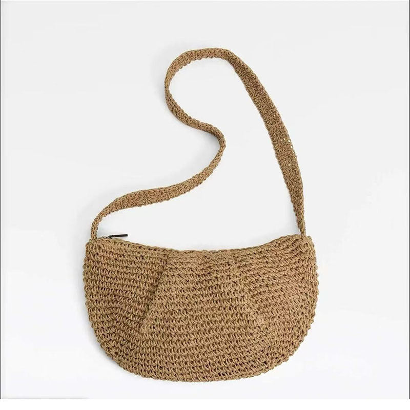 Casual Crossbody Straw Bag Niche Dumpling Bag Woven Bag Vacation Beach Bag All Match Chest Bag