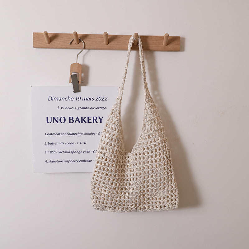 Hollow Out Cutout Cotton Thread Woven Bag Summer Simple Shoulder Straw Bag Vacation Beach Bag Women Bag