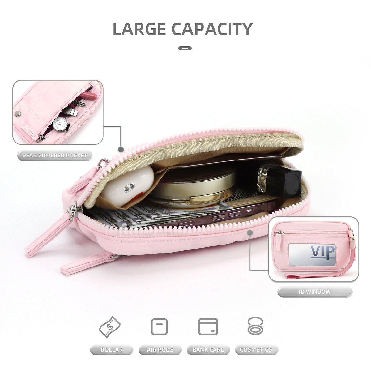 Transparent PVC Large Card Bag – Wrist Bag with Compartments for Bank Card & Change Storage, Portable Wristlet Purse