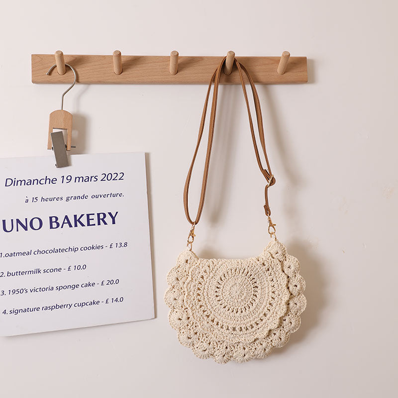 Lace Crossbody Cotton Thread Woven Bag Hollow Out Cutout Shoulder Straw Bag Vacation Beach Bag Women Bag