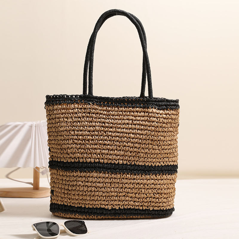 Retro Rhombus Shoulder Straw Bag Straw Bag Woven Bag Vacation Beach Women Bag