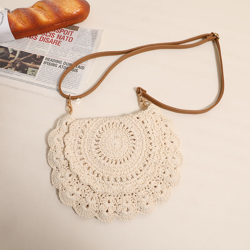 Lace Crossbody Cotton Thread Woven Bag Hollow Out Cutout Shoulder Straw Bag Vacation Beach Bag Women Bag