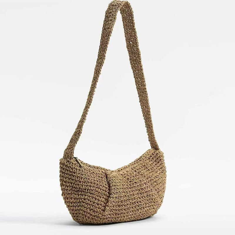 Casual Crossbody Straw Bag Niche Dumpling Bag Woven Bag Vacation Beach Bag All Match Chest Bag