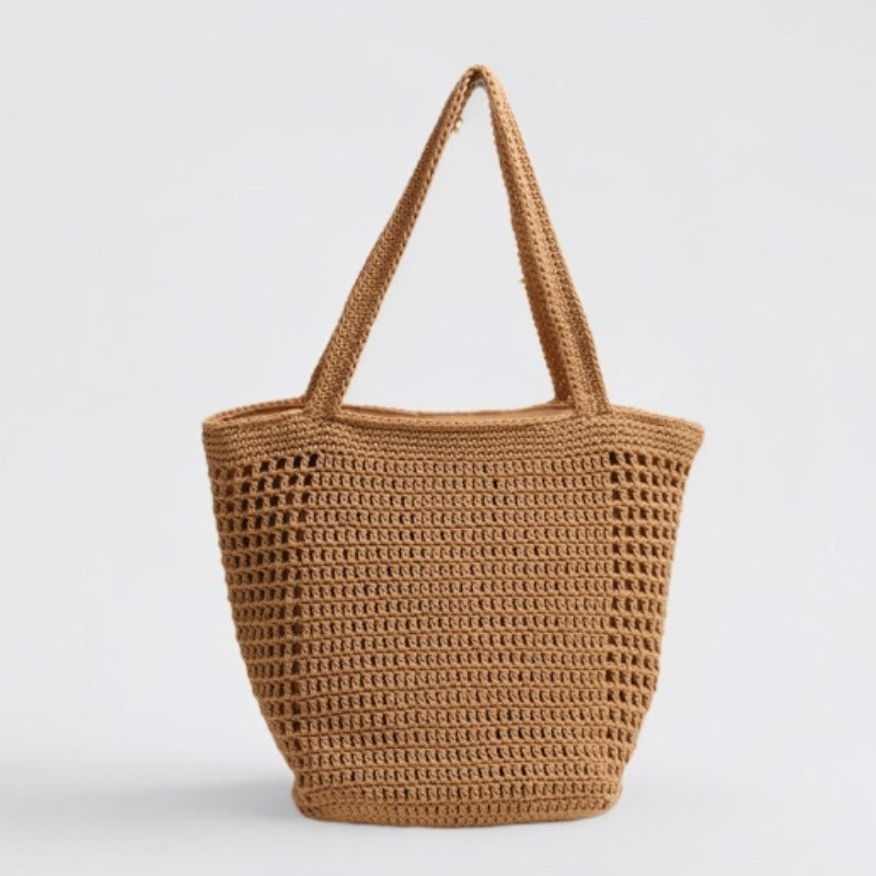 Large Capacity Cotton Thread Woven Bag Hollow Out Cutout Shoulder Straw Bag Vacation Beach Bag Women Bag