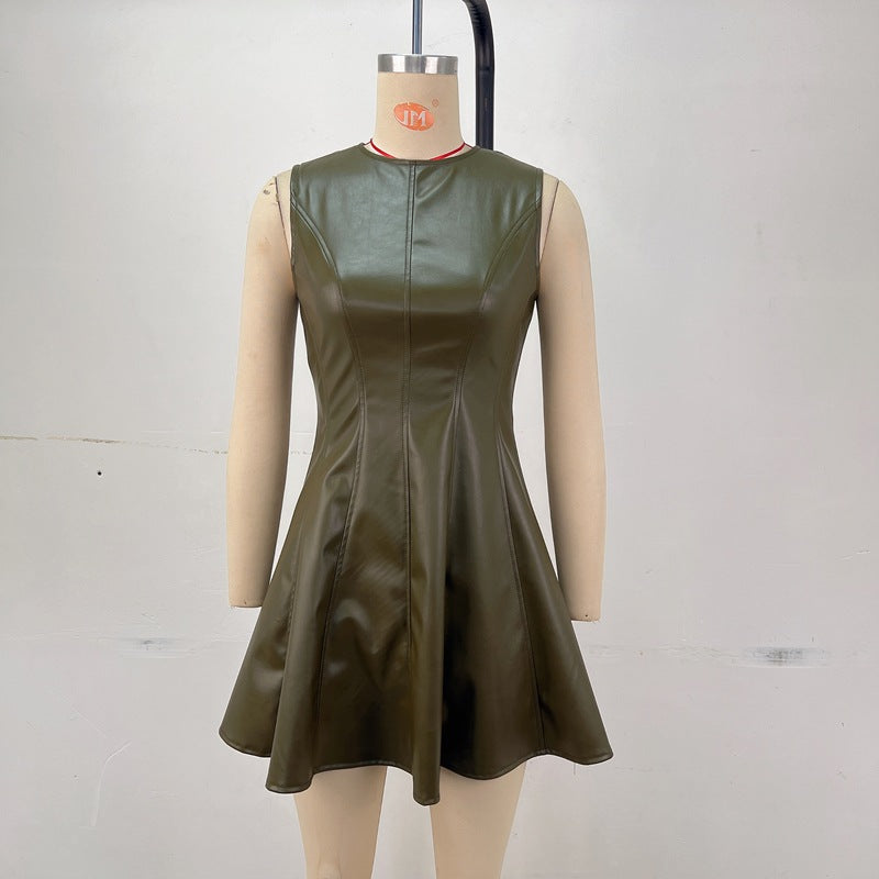 Summer round Neck Sleeveless Waist A line Vest Dress