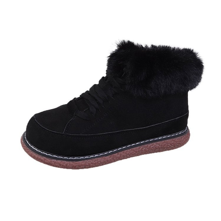 Warm Lace up Low Top Cotton Shoes Women Winter Fleece lined Thickened round Lace up Snow Platform Ankle Boots
