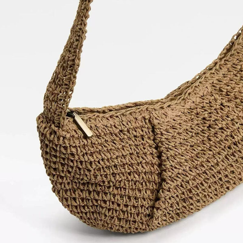 Casual Crossbody Straw Bag Niche Dumpling Bag Woven Bag Vacation Beach Bag All Match Chest Bag