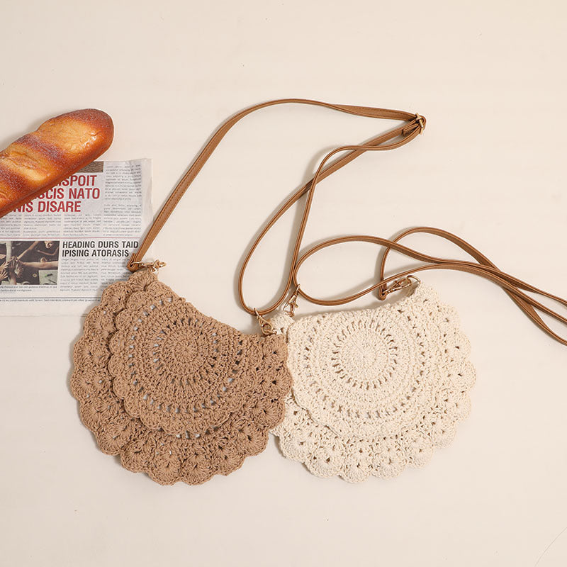 Lace Crossbody Cotton Thread Woven Bag Hollow Out Cutout Shoulder Straw Bag Vacation Beach Bag Women Bag