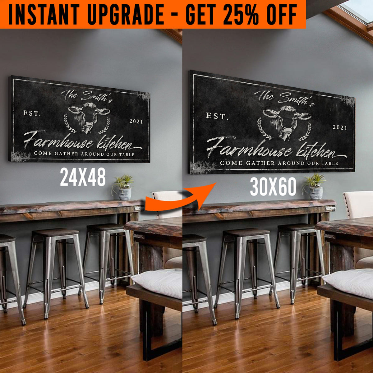 Upgrade Your 20x10 Inches 'Farmhouse Kitchen' (Style 2) Canvas To 24x48 Inches