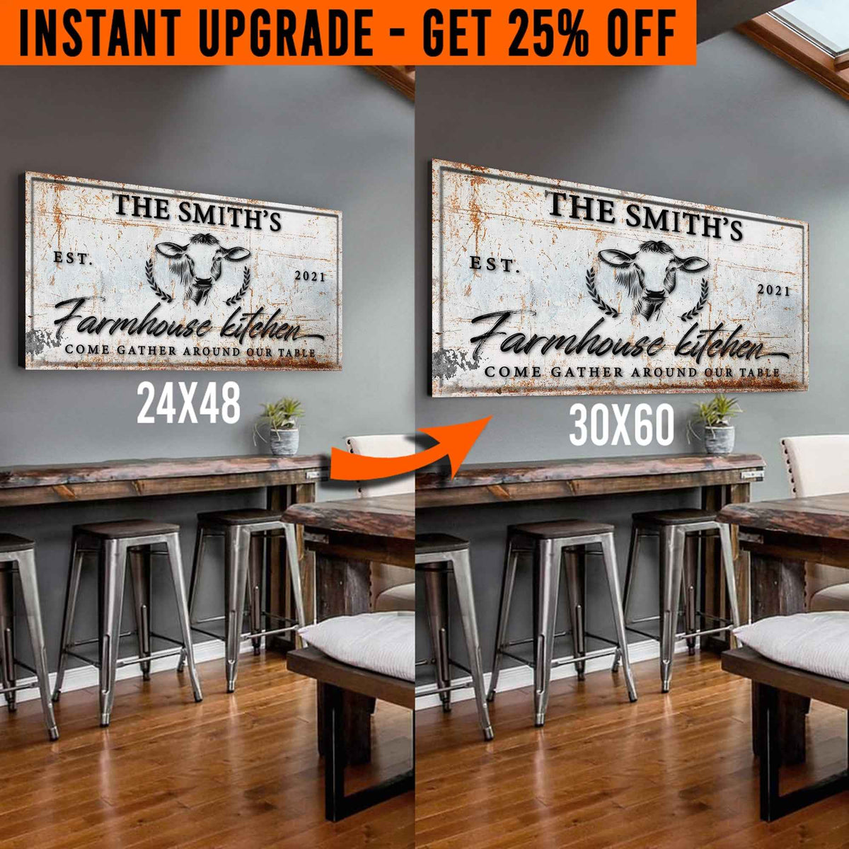 Upgrade Your 24x48 Inches 'Farmhouse Kitchen' (Style 1) Canvas To 60x30 Inches