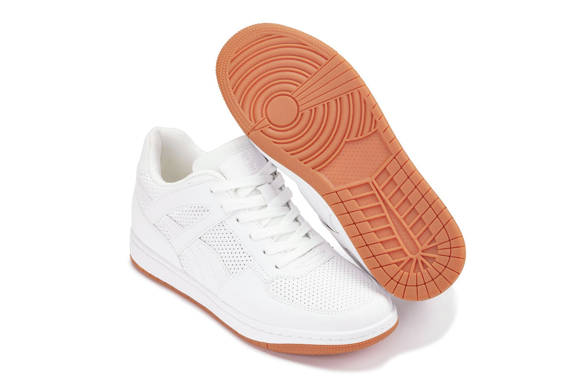 CALTO - S2531 - 2.2 Inches Taller (White) with Gum Sole - Contemporary Casual Sneaker