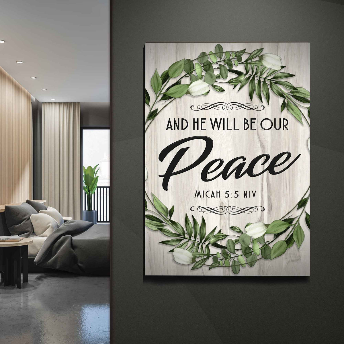 Micah 5:5 NIV - And He Will Be Our Peace Scripture Sign