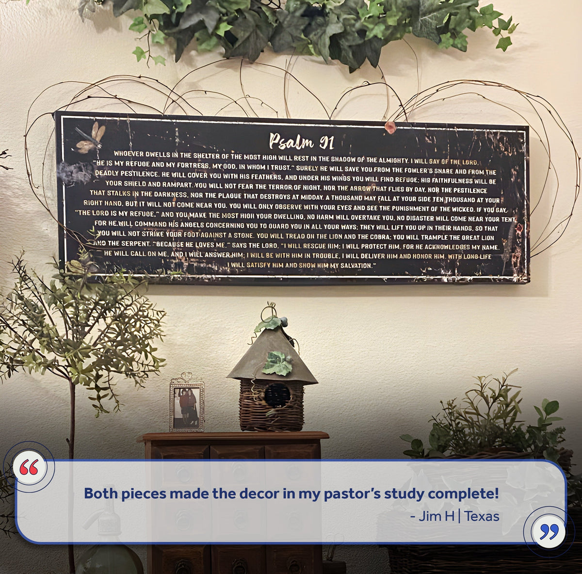 Psalm 91: 'He Is My Refuge' Sign - Inspirational Christian Wall Art for living room, religious decor