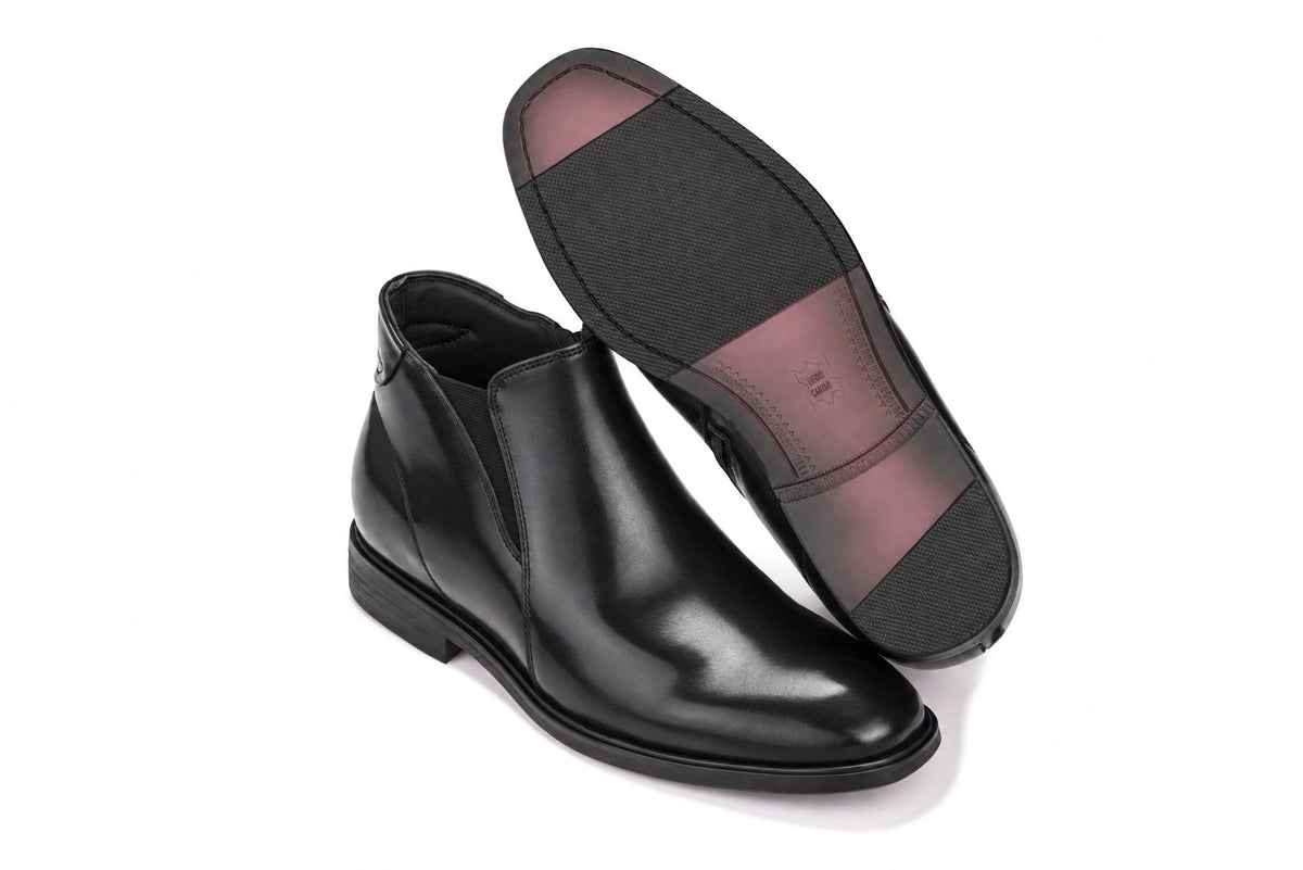 TOTO - W0370 - 2.6 Inches Taller (Black) - Soft Supple Genuine Leather Mid-Top Ankle Zipper Boot