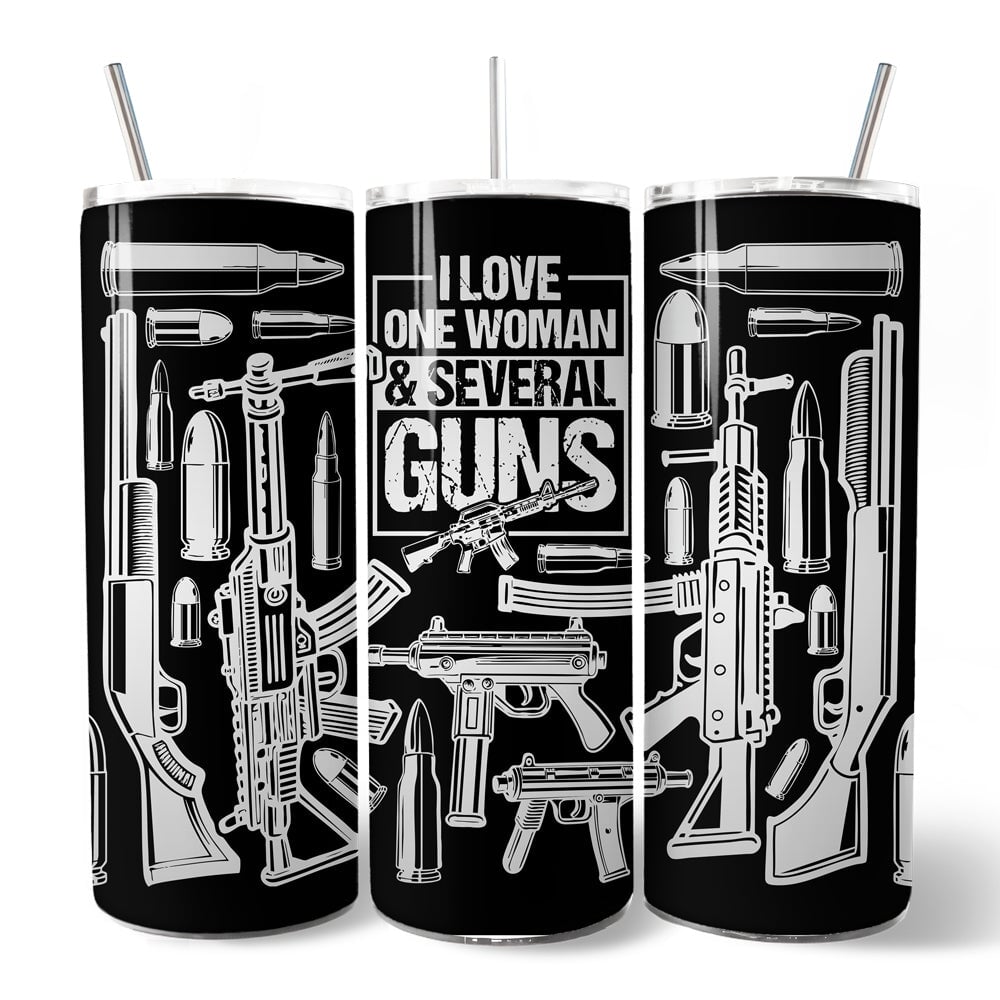 Patriotic 2nd Amendment 20oz Personalized Tumbler With Lid and Stainless Steel Straw, I Love One Woman and Guns Gift Cup