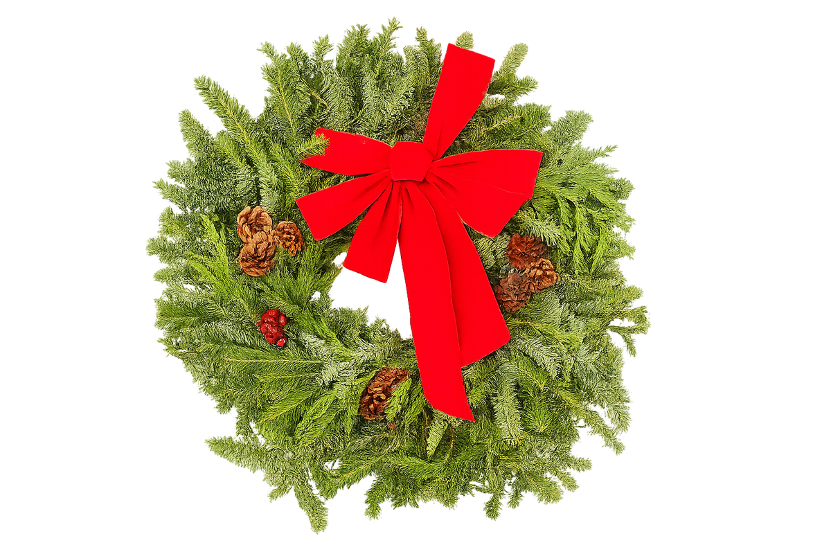 East meets West Decorated Wreath (Fraser, Noble, Cedar) - 22" - House Plant Shop