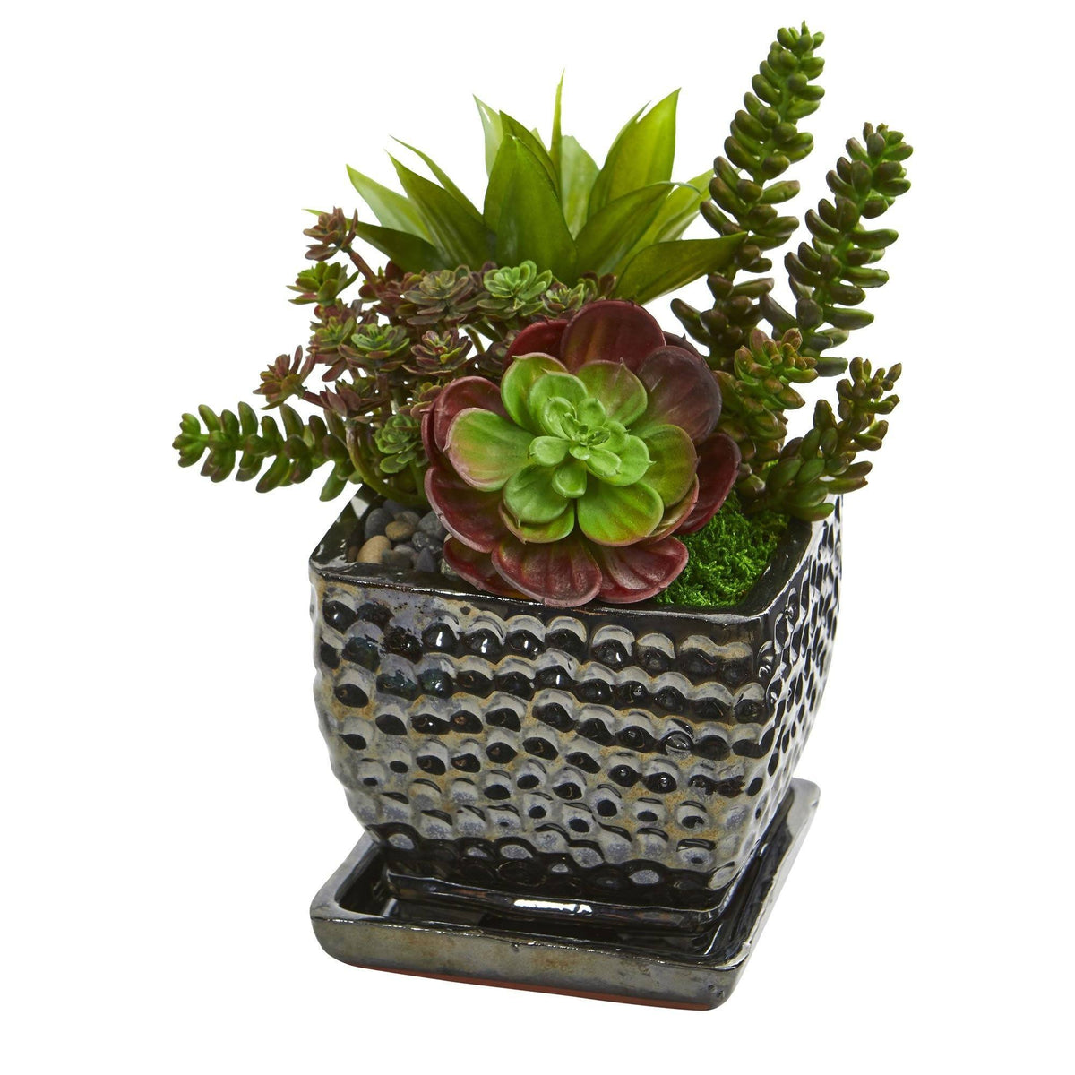 10" Succulent Garden Artificial Plant in Black Planter"