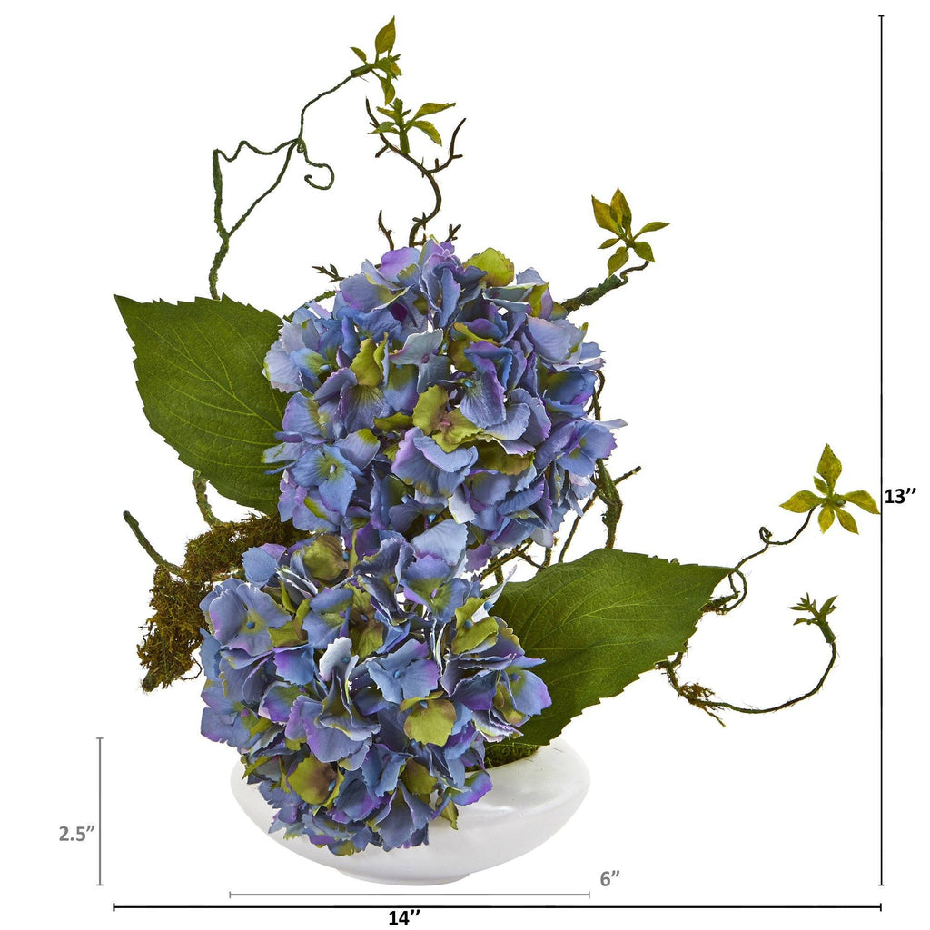 13” Hydrangea Artificial Arrangement in White Vase