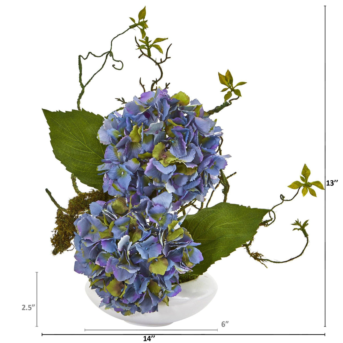 13” Hydrangea Artificial Arrangement in White Vase