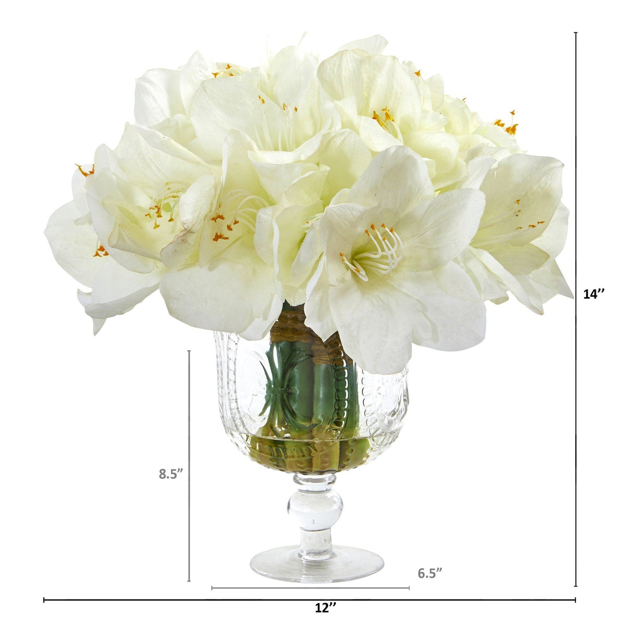 14” Amaryllis Bouquet Artificial Arrangement in Royal Vase