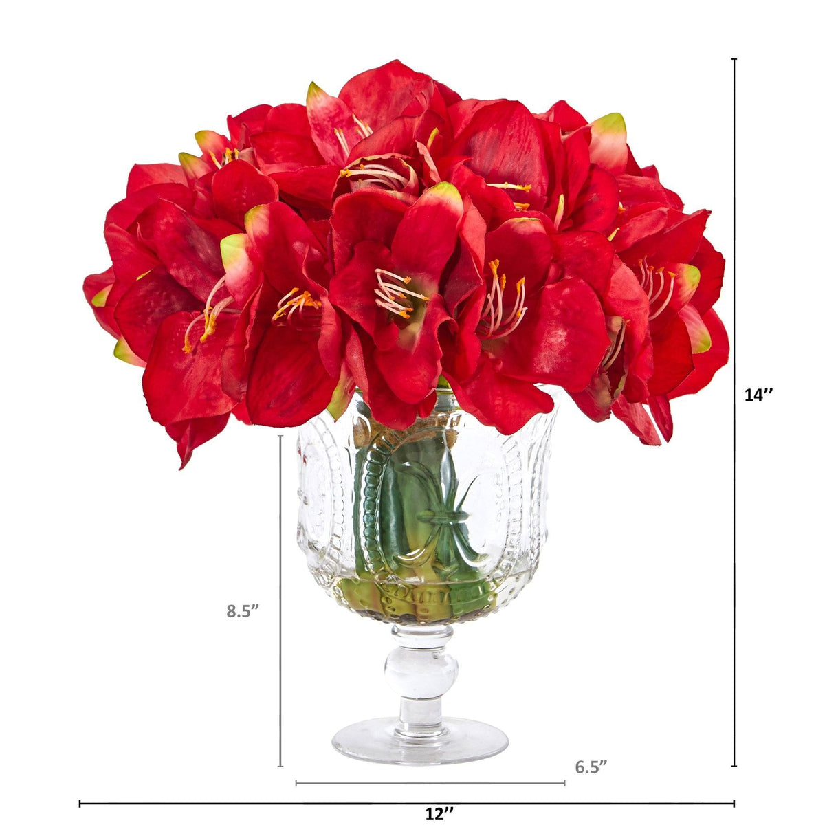 14” Amaryllis Bouquet Artificial Arrangement in Royal Vase