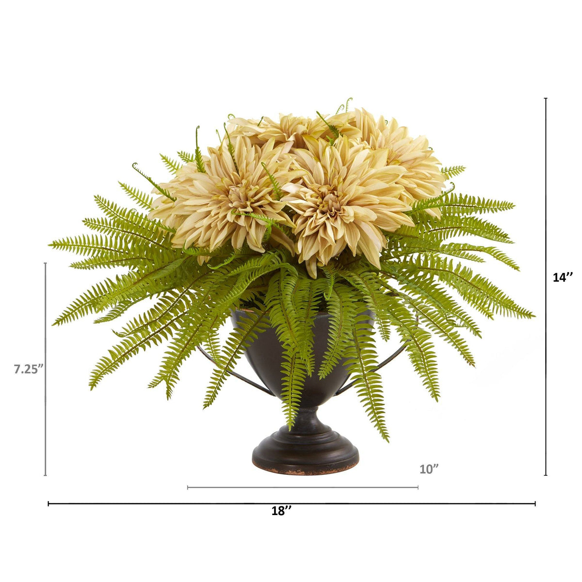 14” Dahlia and Fern Artificial Arrangement in Metal Goblet