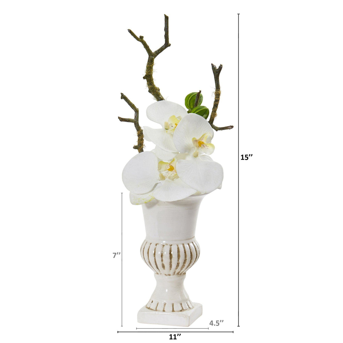 15” Phalaenopsis Orchid Arrangement in White Urn (Set of 2)