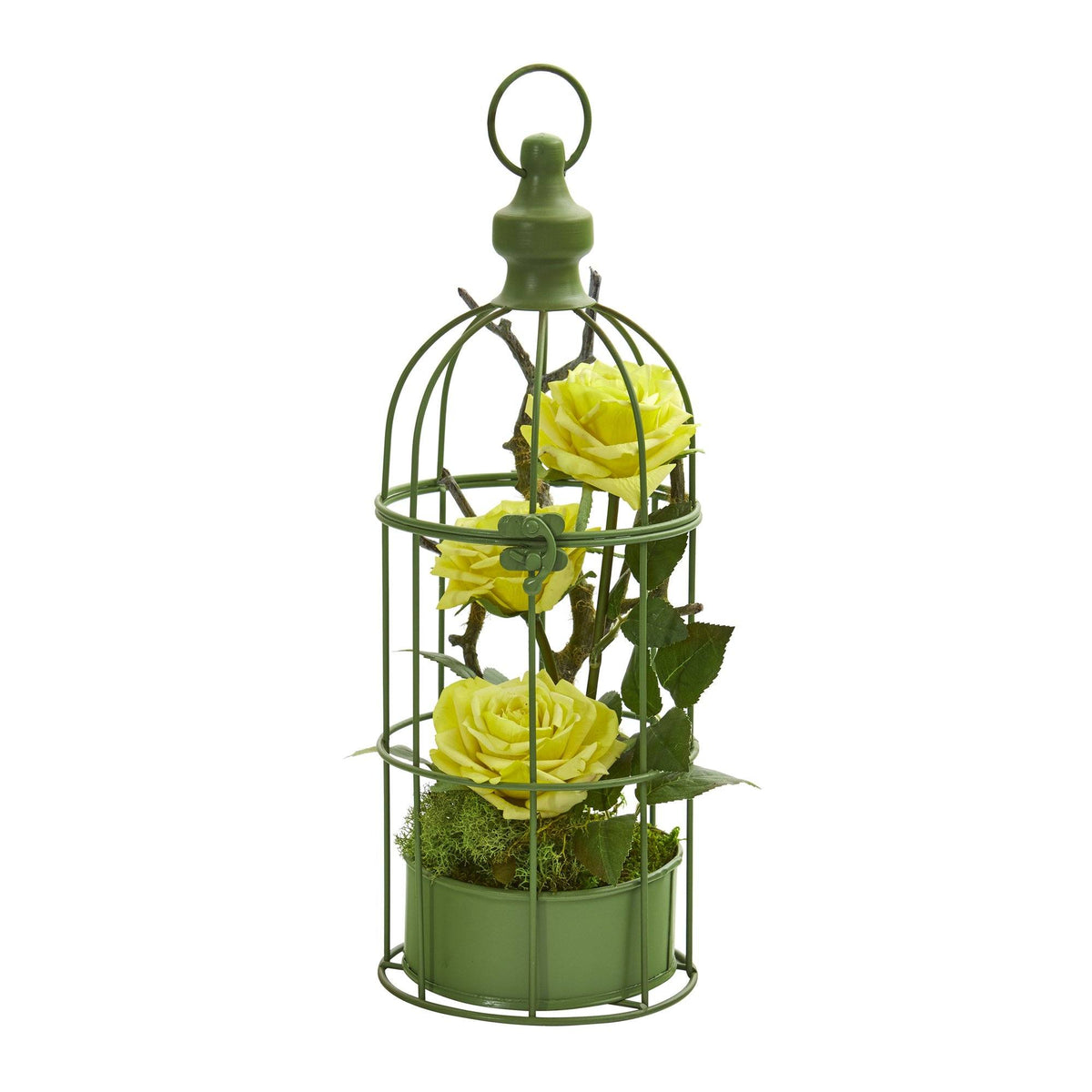 15” Triple Rose Artificial Arrangement in Decorative Cage