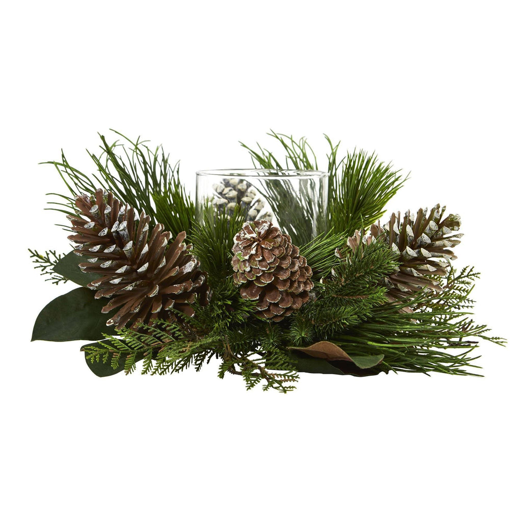 21” Pine Cone and Pine Artificial Arrangement Candelabrum