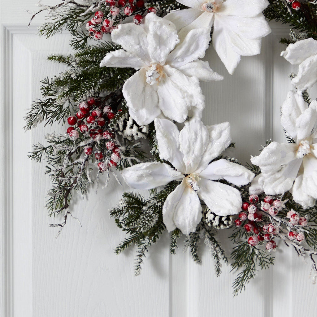 22” Snowed Magnolia & Berry Wreath