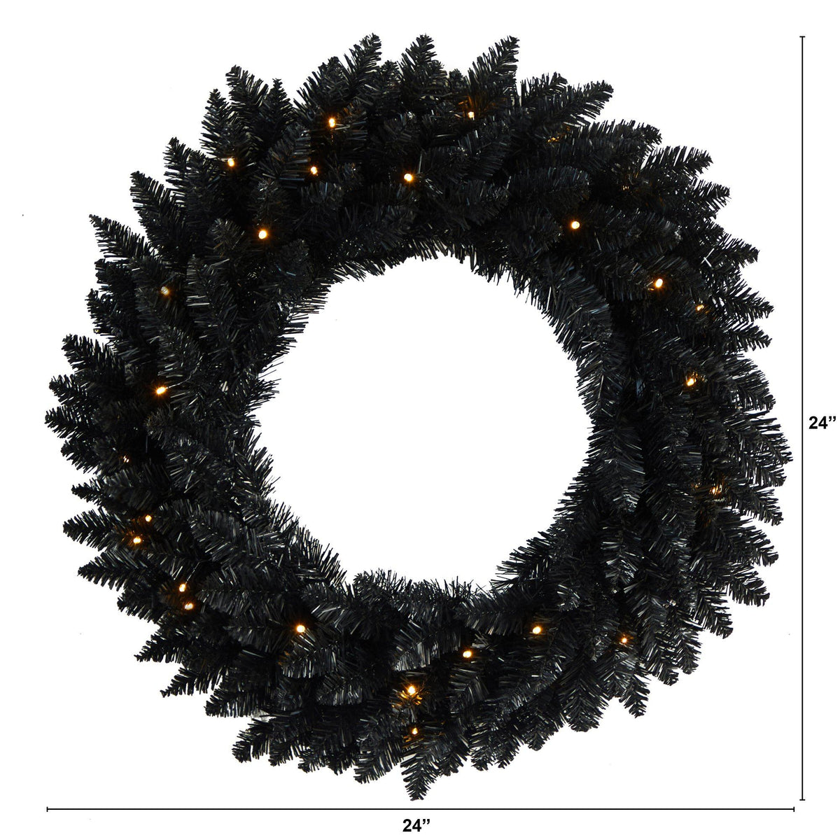 24” Black Artificial Wreath with 35 Warm White LED Lights