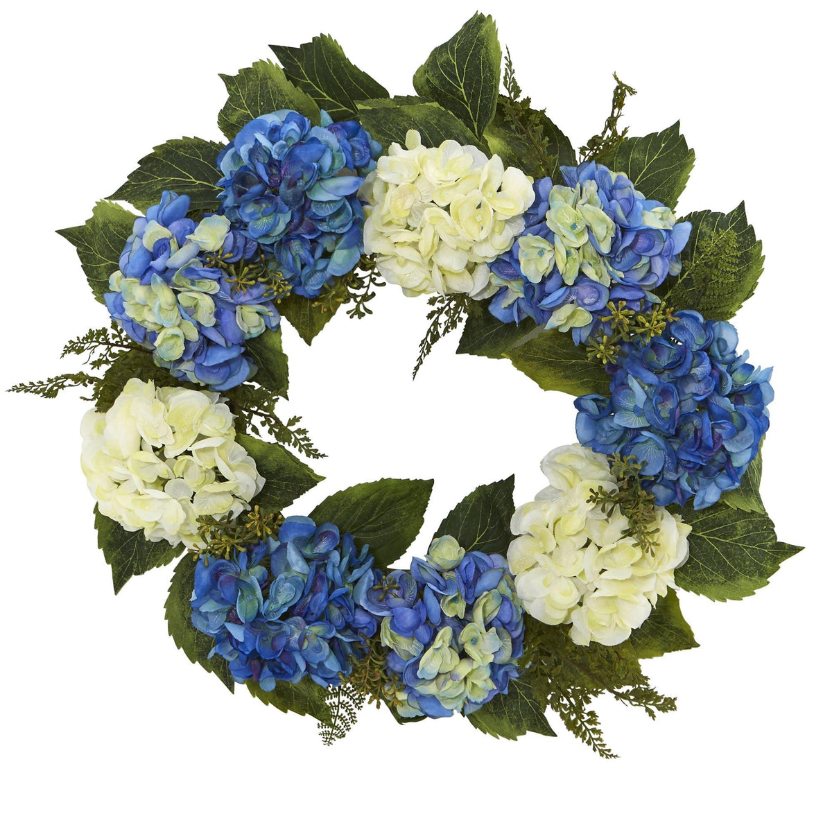 24” Artificial Blue and White Hydrangea Wreath