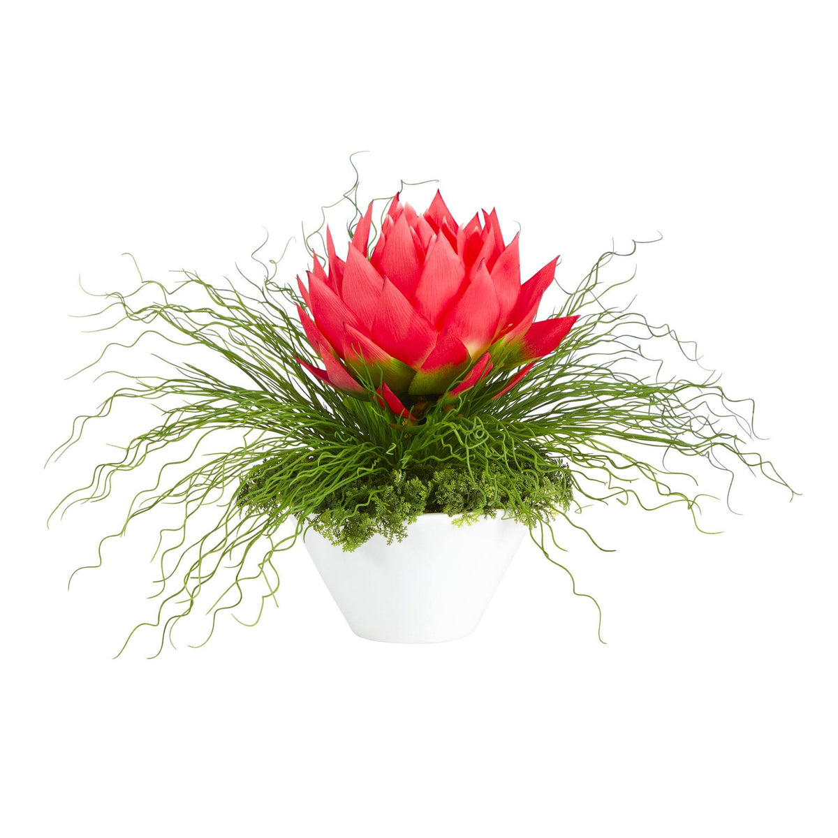 26” Musella and Grass Artificial Arrangement in White Vase