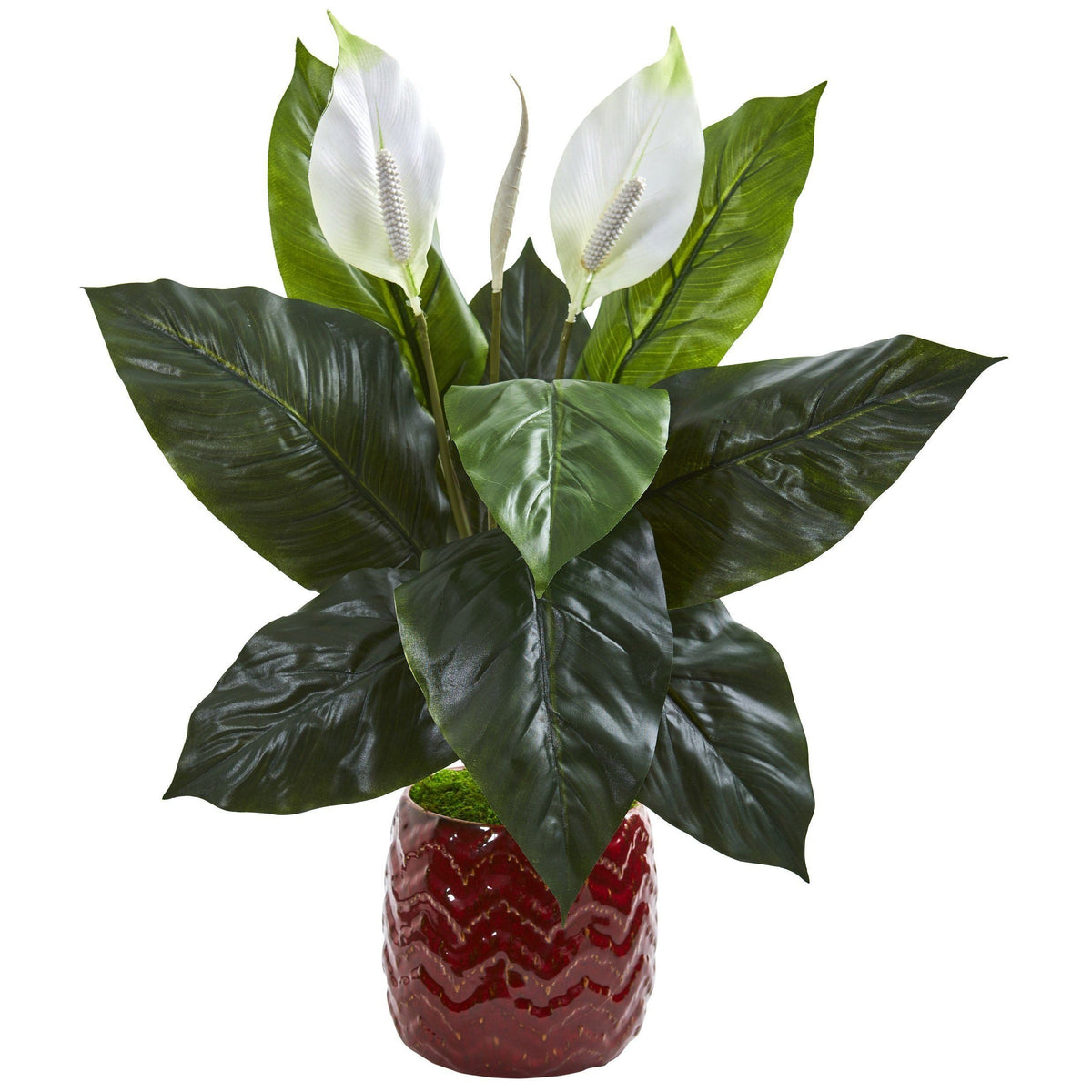 27" Spathifyllum Artificial Plant in Red Planter"