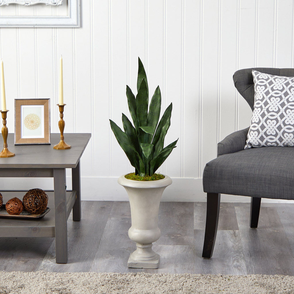 3’ Sansevieria Artificial Plant in Sand Colored Urn