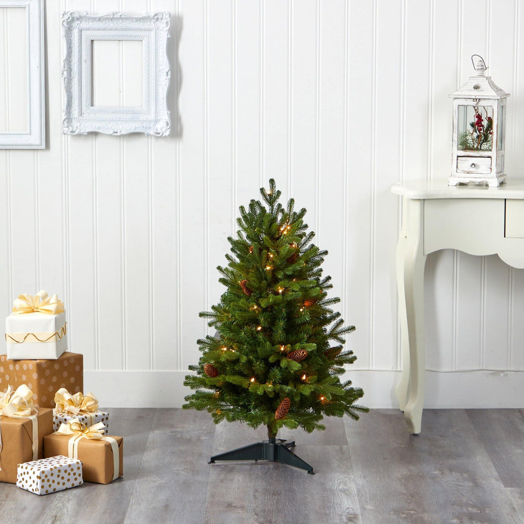 3’ Yukon Mountain Fir Artificial Christmas Tree with 50 Clear Lights and Pine Cones