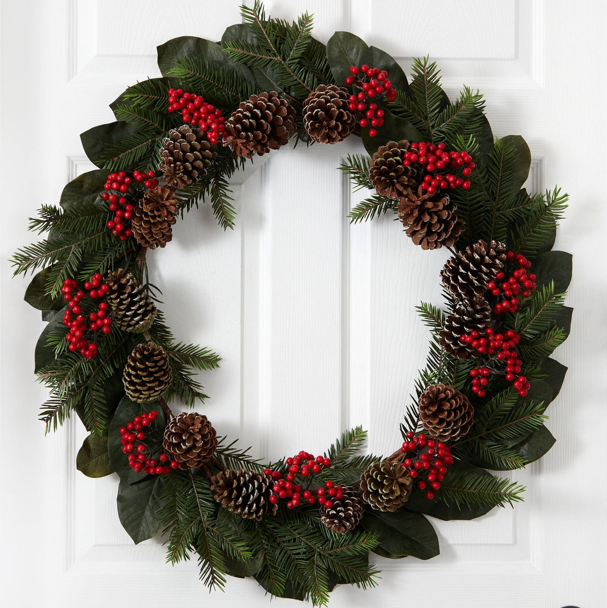 30” Magnolia Leaf, Berry, Pine and Pine Cone Artificial Wreath