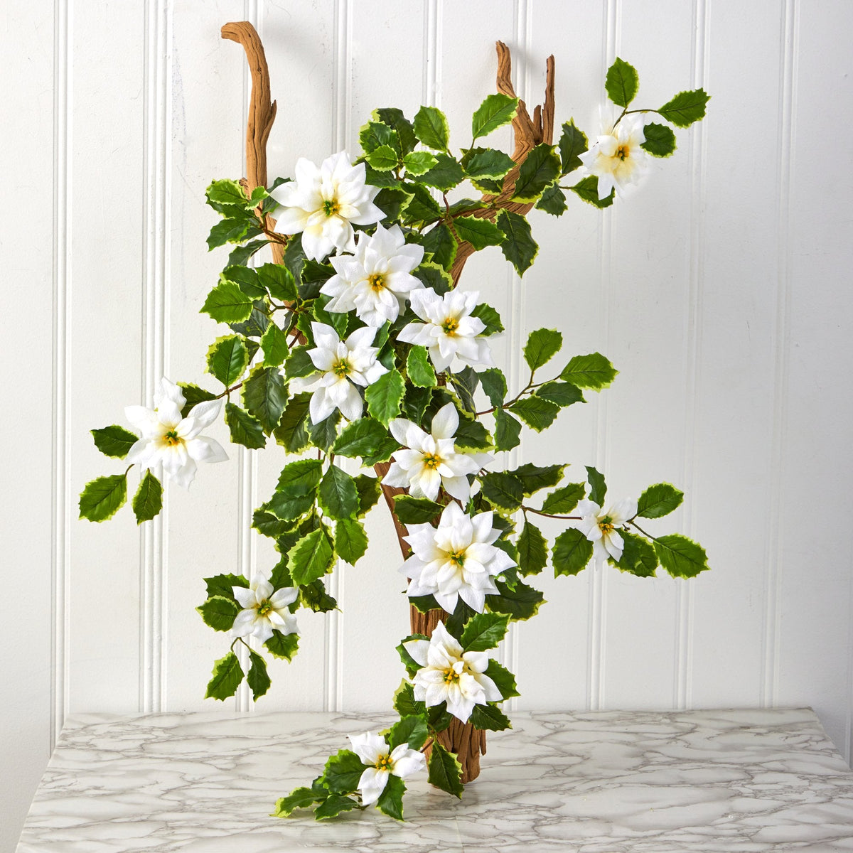 30” Poinsettia and Variegated Holly Artificial Plant (Set of 2) (Real Touch)