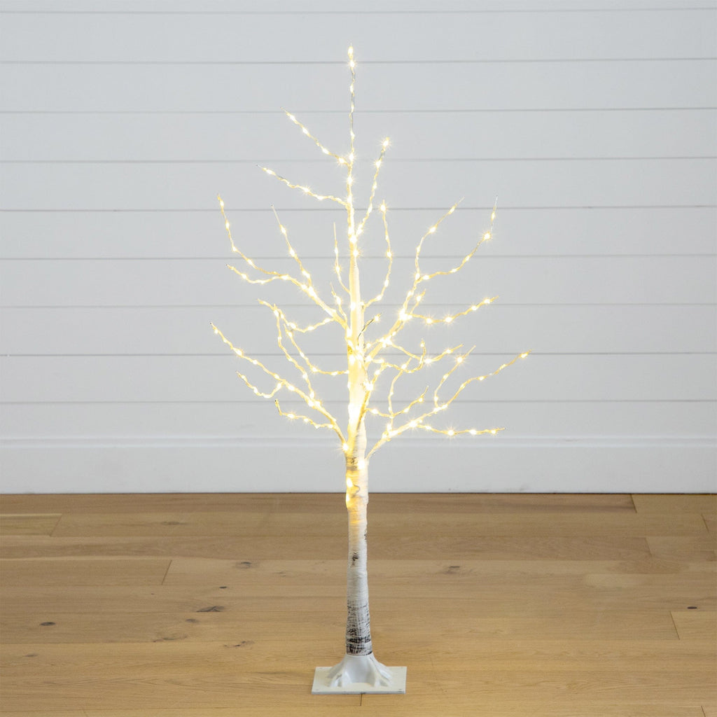4’ Pre-Lit Artificial White Birch Tree with 180 Warm White LED Lights