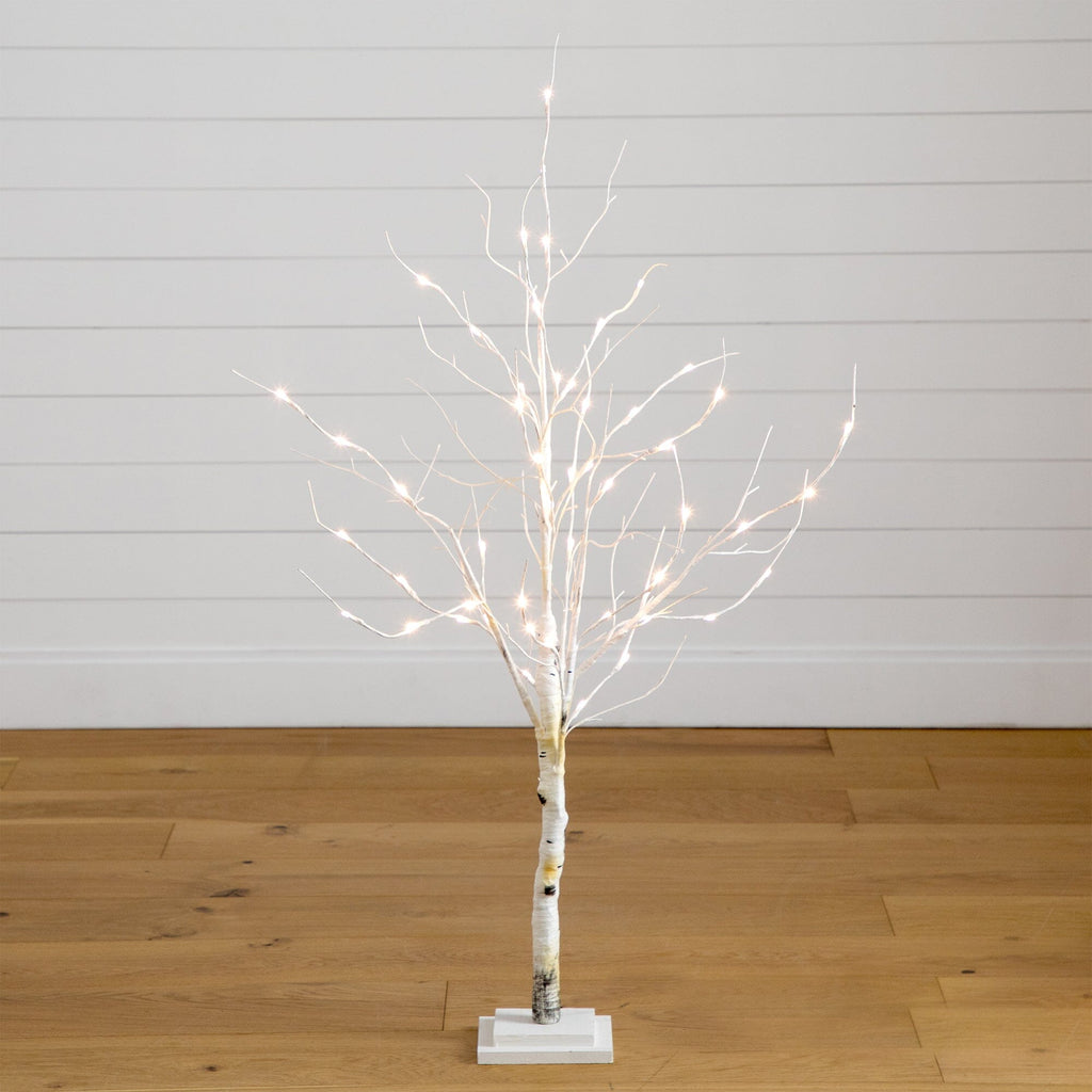 4’ Pre-Lit Artificial White Birch Tree with 51 White LED Lights