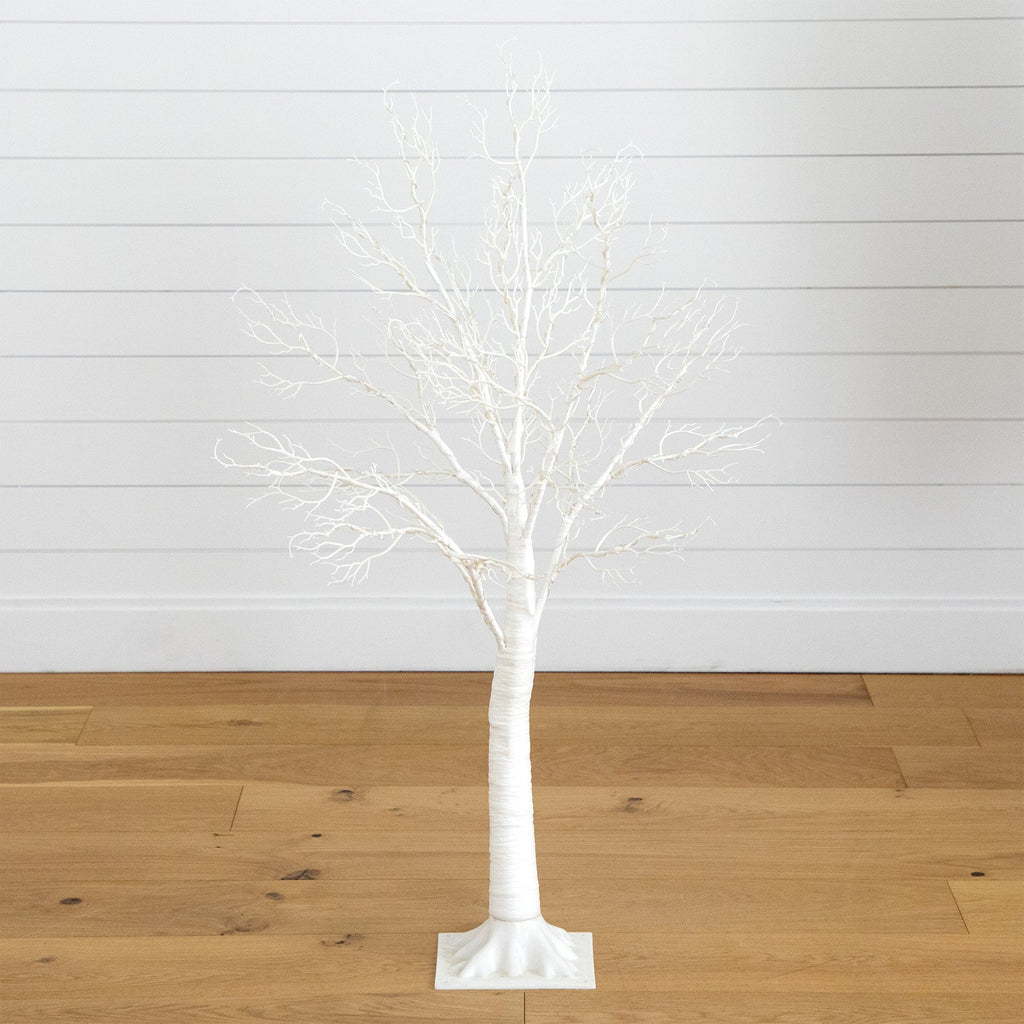 4’ Pre-Lit Artificial White Twig Tree with 160 Warm White LED Lights