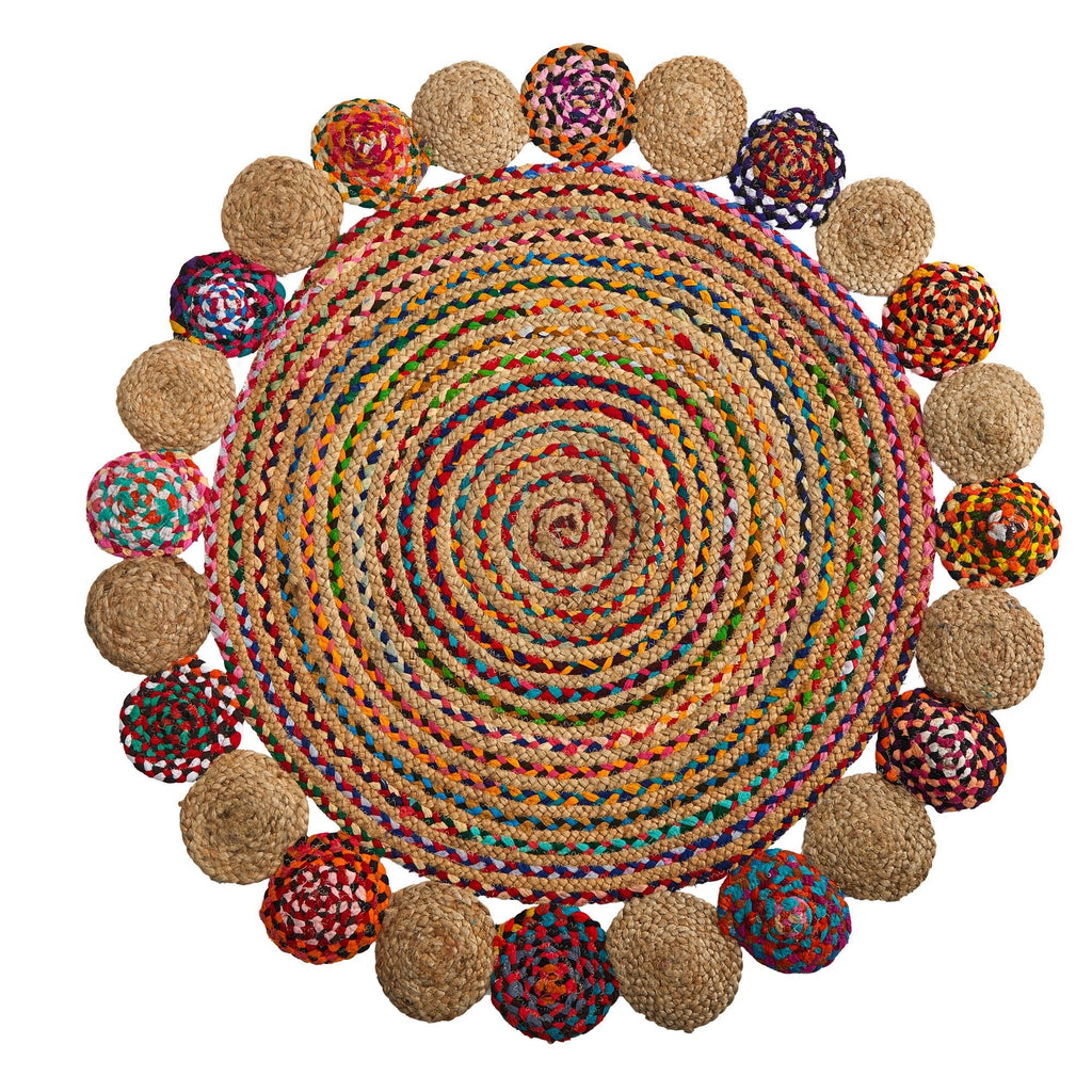 4’ x 4’ Hand Braided Colorful Chindi Jute Mandala Round Rug