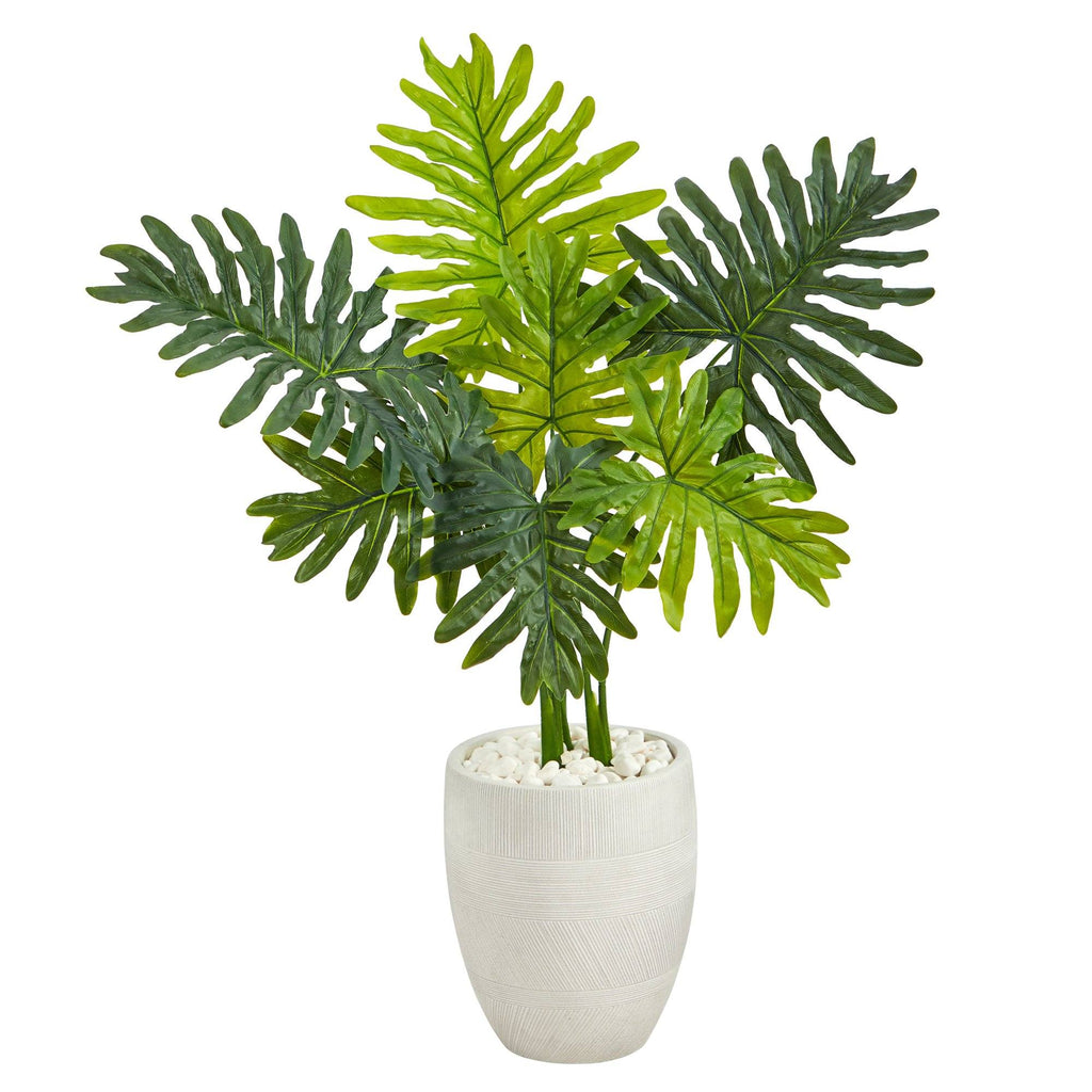 40” Philodendron Artificial Plant in White Planter (Real Touch)