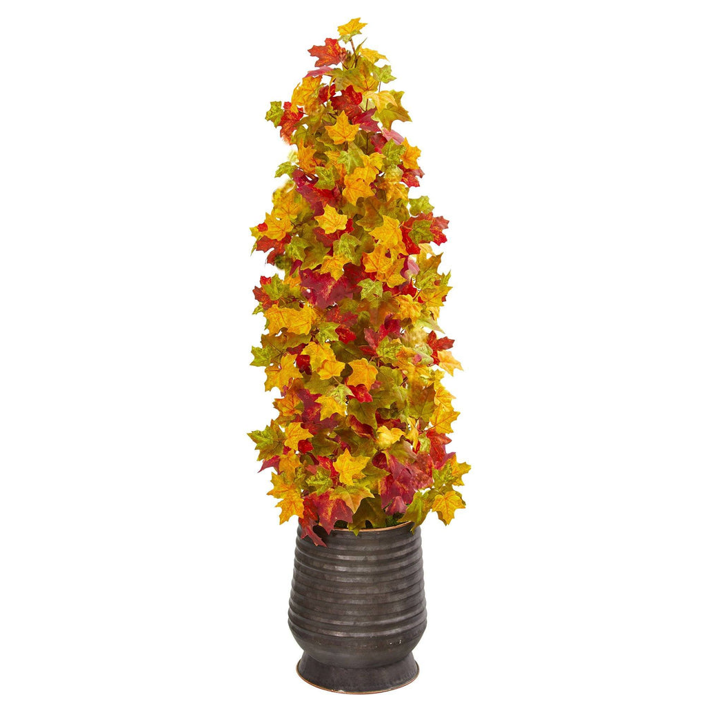 43” Autumn Maple Artificial Tree in Ribbed Metal Planter