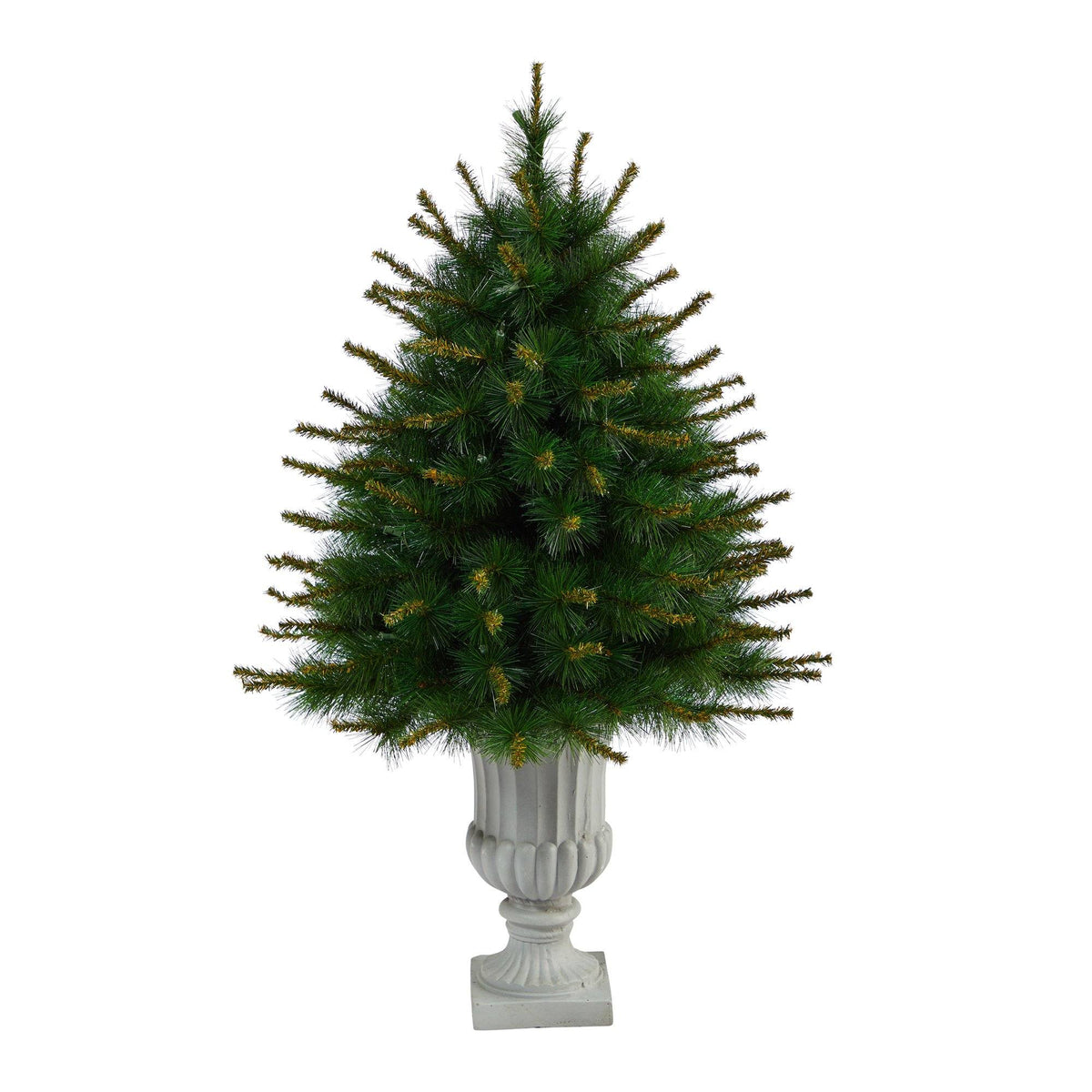 44” New England Pine Artificial Christmas Tree with 50 Clear Lights and 117 Bendable Branches in Decorative Urn