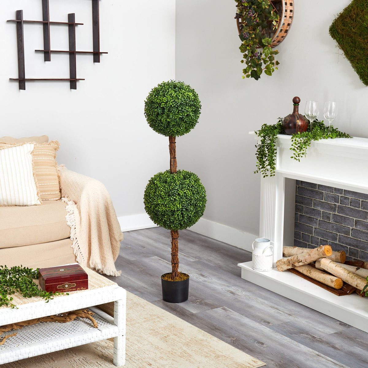 4.5’ Boxwood Double Ball Topiary Artificial Tree (Indoor/Outdoor)
